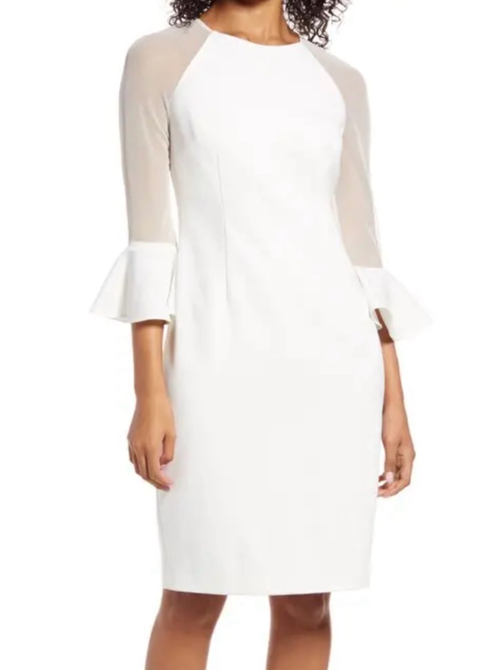 Eliza J White Midi Dress with Sheer Sleeves
